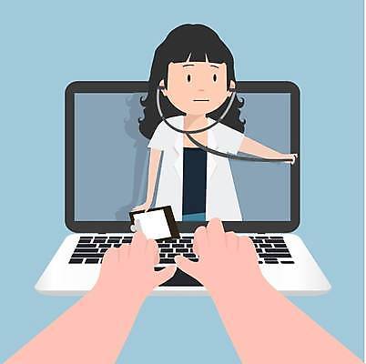 EPS 해외이미지 손 여자 하늘색 일러스트 청진기 건강 한명 들기 상반신 성인 신체부위 노트북 건강관리 의사 서류판 원격의료 성인여자한명만 해외일러스트 1 의학 의료기기 모션 관리 사람 파란색 전자제품 사무용품 진료 의료진 원격 여자한명만 성인여자만 파일형식 벡터 이미지허브