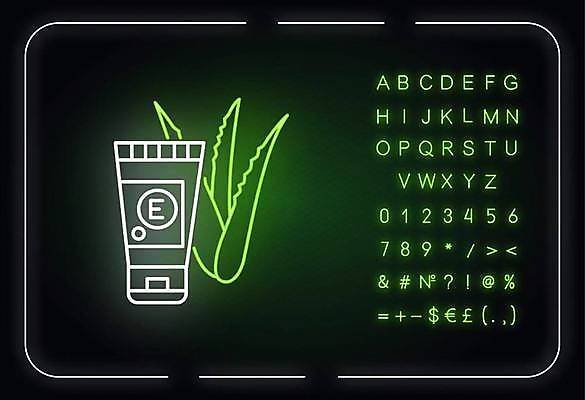 EPS 해외이미지 알파벳 선 백그라운드 일러스트 타이포그라피 사람없음 화장품 화려 심볼 네온 형광등 알로에 해외일러스트 식물 문자 영어 컨셉 전등 뷰티 파일형식 벡터 이미지허브