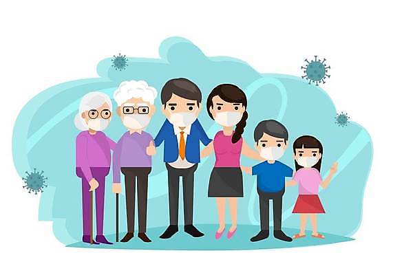 EPS 해외이미지 전신 여자 노년 남자 어린이 일러스트 어깨동무 건강 마스크 서기 소년 여러명 성인 파란색 건강관리 최고 코로나바이러스 생활방역 감염예방 델타변이바이러스 해외일러스트 컬러 포즈 다수 모션 관리 사람 바이러스 사회이슈 예방 감염 방역 파일형식 벡터 이미지허브