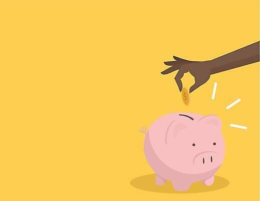 EPS 해외이미지 손 일러스트 신체부위 노란색 달러 동전 저축 돼지저금통 투자 해외일러스트 컬러 돈 비즈니스 사람 금융 저금통 파일형식 벡터 이미지허브