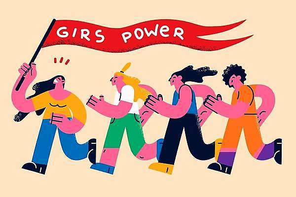 EPS 해외이미지 전신 라이프스타일 배너 여자 일러스트 들기 여러명 상반신 성인 달리기 걷기 깃발 행진 성인여자만 성인만 여성시위 해외일러스트 다수 모션 사람 생활 시위 여자만 파일형식 벡터 이미지허브