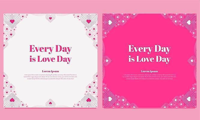 EPS 해외이미지 배너 분홍색 데이트 일러스트 발렌타인데이 사랑 낭만 하트 축하 소셜미디어 해외일러스트 모양 감정 컬러 컨셉 데이이벤트 파일형식 벡터 이미지허브