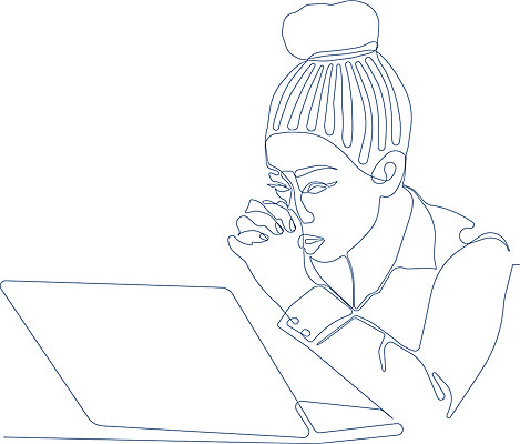 JPG 해외이미지 응시 여자 라인일러스트 일러스트 한명 상반신 성인 노트북 비즈니스우먼 깍지 집중 라인아트 손그림 드로잉 간절함 성인여자한명만 해외일러스트 1 시선 선 컨셉 비즈니스 미술 사람 손짓 전자제품 직장인 여자한명만 성인여자만 파일형식 이미지허브