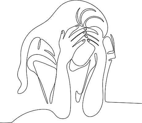 EPS 해외이미지 여자 라인일러스트 일러스트 한명 상반신 성인 라인아트 두통 손그림 드로잉 감싸기 우울감 우울증 얼굴없음 성인여자한명만 해외일러스트 1 감정 선 모션 미술 사람 질병 여자한명만 성인여자만 파일형식 벡터 이미지허브