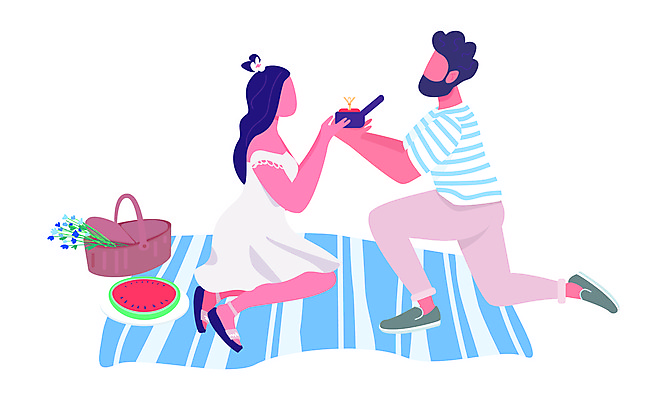 포토 JPG 해외이미지 전신 부부 커플 여자 남자 꽃 프로포즈 일러스트 수박 들기 앉기 성인 두명 소풍 반지 무릎꿇기 소풍바구니 성인만 해외일러스트 식물 과일 장신구 관계 모션 사람 야외활동 바구니 파일형식 이미지허브