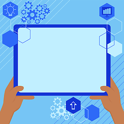 JPG 해외이미지 손 화살표 백그라운드 일러스트 전구 그래프 들기 신체부위 파란색 톱니바퀴 육각형 카피스페이스 해외일러스트 도형 컬러 모션 사람 공백 파일형식 이미지허브