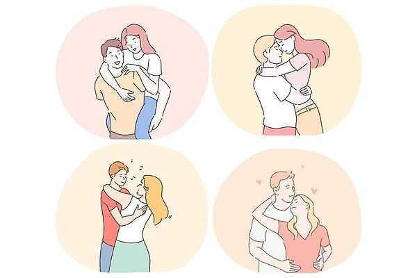 EPS 해외이미지 커플 여자 남자 감정 일러스트 안기 사랑 여러명 상반신 성인 업기 백허그 성인만 해외일러스트 다수 관계 모션 포옹 사람 파일형식 벡터 이미지허브