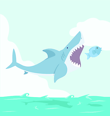 JPG 해외이미지 바다 일러스트 어류 입벌림 사람없음 점프 상어 민트색 해외일러스트 컬러 모션 표정 수중동물 파일형식 이미지허브