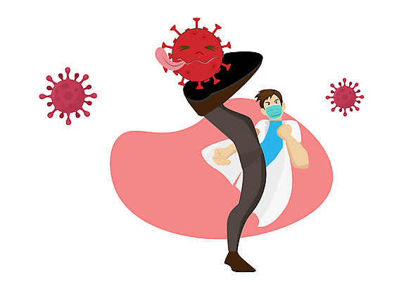 JPG 해외이미지 전신 남자 일러스트 건강 마스크 한명 서기 성인 의사 바이러스 킥 성인남자한명만 코로나바이러스 감염예방 델타변이바이러스 오미크론 해외일러스트 1 모션 사람 의료진 사회이슈 예방 감염 남자한명만 성인남자만 파일형식 이미지허브