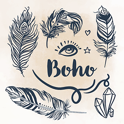 JPG 해외이미지 별 일러스트 사람없음 하트 보석 깃털 베이지색 보헤미아 히피 해외일러스트 자연요소 모양 컬러 광석 파일형식 이미지허브