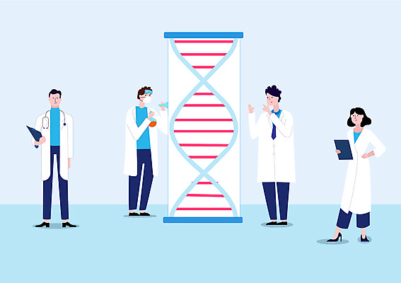 JPG 해외이미지 전신 여자 남자 하늘색 일러스트 청진기 건강 실험 마스크 서기 들기 여러명 성인 의사 관찰 DNA 연구원 둥근플라스크 성인만 해외일러스트 직업 다수 의료기기 모션 사람 파란색 의료진 생명공학 플라스크 파일형식 이미지허브