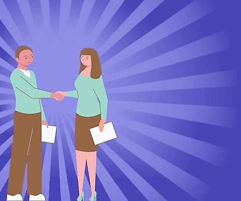 EPS 해외이미지 여자 남자 백그라운드 일러스트 비즈니스 악수 프레임 서기 들기 성인 두명 보라색 비즈니스맨 비즈니스우먼 계약 성인만 카피스페이스 해외일러스트 컬러 모션 사람 손짓 공백 직장인 파일형식 벡터 이미지허브
