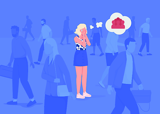 JPG 해외이미지 전신 여자 남자 말풍선 가방 일러스트 사람모양 서기 들기 여러명 상반신 성인 파란색 고통 질병 무서움 얼굴가리기 얼굴없음 성인만 공황장애 해외일러스트 모양 잡화 감정 컬러 다수 의학 모션 사람 가림 정신질환 파일형식 이미지허브