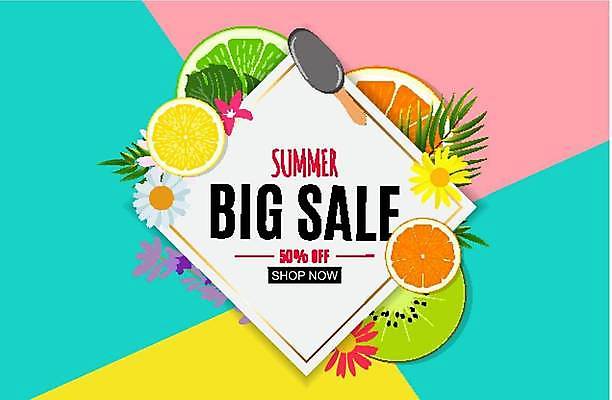 EPS 해외이미지 배너 꽃 오렌지 일러스트 키위 이벤트 사람없음 세일 레몬 마름모 빅세일 여름맞이 해외일러스트 도형 식물 과일 파일형식 벡터 여름_계절 이미지허브