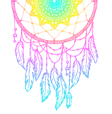 JPG 해외이미지 분홍색 일러스트 사람없음 장식 파란색 노란색 꿈 깃털 그라데이션 만다라 보헤미아 히피 드림캐쳐 해외일러스트 컬러 파일형식 이미지허브