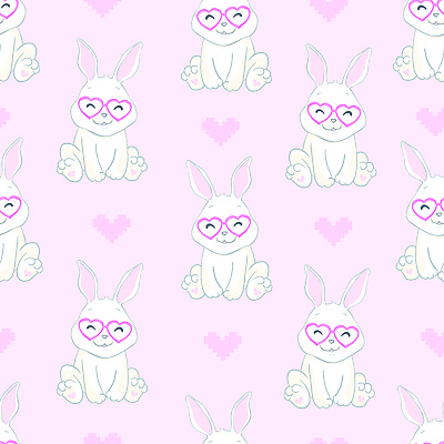 JPG 해외이미지 분홍색 백그라운드 패턴 일러스트 사람없음 귀여움 하트 토끼캐릭터 해외일러스트 모양 컬러 동물캐릭터 컨셉 무늬 토끼 파일형식 이미지허브