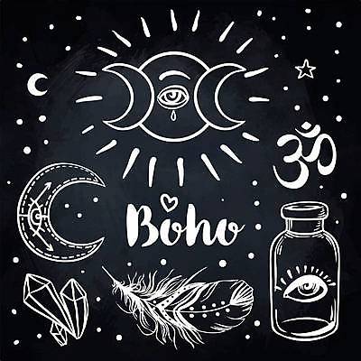 EPS 해외이미지 별 일러스트 유리병 사람없음 검은색 달 하트 점 보석 라인아트 깃털 보헤미아 히피 해외일러스트 자연요소 모양 선 컬러 병_용기 광석 파일형식 벡터 이미지허브