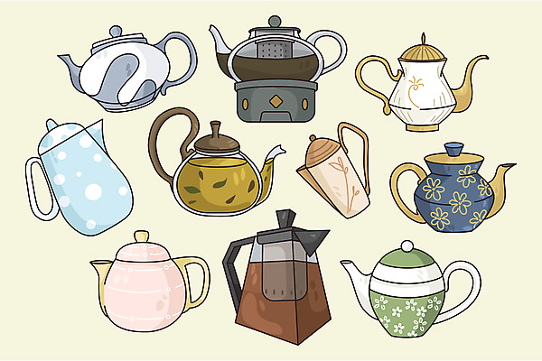 포토 JPG 해외이미지 디자인 일러스트 주전자 사람없음 세트 다양 찻주전자 엘리먼트 해외일러스트 다수 주방용품 파일형식 이미지허브