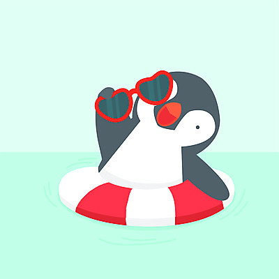 JPG 해외이미지 한마리 하늘색 들기 사람없음 선글라스 귀여움 펭귄 튜브 펭귄캐릭터 해외일러스트 1 안경 동물캐릭터 컨셉 모션 조류 파란색 파일형식 이미지허브