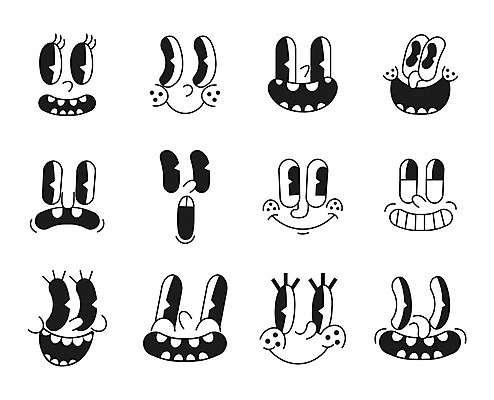 EPS 해외이미지 일러스트 표정 사람없음 세트 만화 즐거움 복고 카툰스타일 엘리먼트 해외일러스트 감정 파일형식 벡터 이미지허브