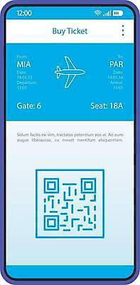 EPS 해외이미지 여행 일러스트 모바일 비행기 사람없음 파란색 스마트폰 어플리케이션 항공권 온라인쇼핑 예약 QR코드 UI 온라인몰 인터페이스 해외일러스트 컬러 항공교통 대중교통 핸드폰 스마트기기 쇼핑 티켓 온라인 파일형식 벡터 이미지허브