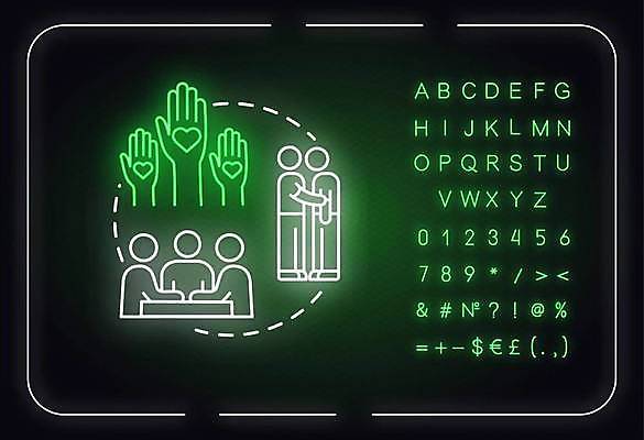 EPS 해외이미지 손 알파벳 선 백그라운드 일러스트 함께함 사람 여러명 타이포그라피 하트 화려 심볼 네온 형광등 해외일러스트 모양 문자 영어 다수 컨셉 전등 신체부위 파일형식 벡터 이미지허브