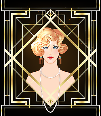 JPG 해외이미지 헤어스타일 디자인 여자 일러스트 한명 상반신 성인 그래픽 유행 검은색 금색 빈티지 화려 클래식 복고 엽서 스타일 성인여자한명만 해외일러스트 1 컬러 컨셉 사람 편지 여자한명만 성인여자만 파일형식 이미지허브