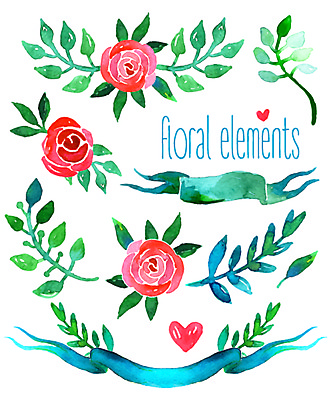 JPG 해외이미지 꽃 리본 잎 일러스트 사람없음 장미 하트 그림 손그림 엘리먼트 해외일러스트 모양 식물 파일형식 이미지허브