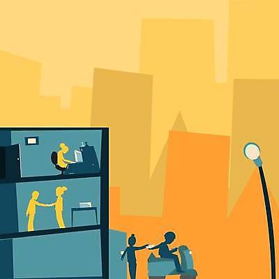 EPS 해외이미지 디자인 실루엣 백그라운드 가로등 일러스트 비즈니스 사람모양 앉기 건물 파란색 노란색 잡기 비즈니스맨 해외일러스트 모양 건축물 공공시설 남자 컬러 모션 촬영기법 직장인 파일형식 벡터 이미지허브