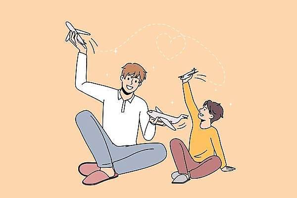 EPS 해외이미지 남자 어린이 점선 일러스트 가족 비행기 들기 앉기 소년 성인 두명 하트 남자만 해외일러스트 모양 선 관계 항공교통 모션 대중교통 사람 파일형식 벡터 이미지허브