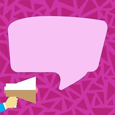 EPS 해외이미지 손 분홍색 백그라운드 말풍선 일러스트 프레임 들기 신체부위 확성기 발표 카피스페이스 해외일러스트 컬러 모션 사람 공백 파일형식 벡터 이미지허브