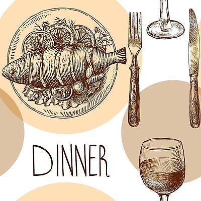 EPS 해외이미지 접시 포크 일러스트 어류 요리 사람없음 와인 저녁식사 칼 스케치 생선요리 해외일러스트 식기 음식 주류 미술 식사 수중동물 파일형식 벡터 이미지허브