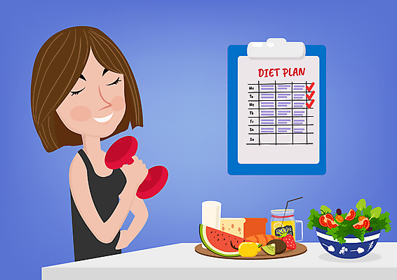 JPG 해외이미지 그릇 여자 허리손 다이어트 과일 일러스트 건강 한명 들기 상반신 성인 파란색 아령 샐러드 계획표 다이어트음식 성인여자한명만 해외일러스트 1 식기 음식 컬러 포즈 모션 사람 계획 여자한명만 성인여자만 파일형식 이미지허브