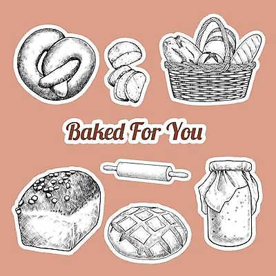EPS 해외이미지 빵 스티커 일러스트 사람없음 바구니 잼 라인아트 식빵 슬라이스 손그림 반죽밀대 엘리먼트 브레첼 해외일러스트 선 음식 디저트 소스_음식 밀대 파일형식 벡터 이미지허브