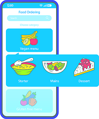 JPG 해외이미지 채소 과일 일러스트 모바일 사람없음 파란색 스마트폰 케이크 어플리케이션 온라인쇼핑 스튜 주문 UI 온라인몰 인터페이스 해외일러스트 음식 컬러 디저트 핸드폰 스마트기기 쇼핑 온라인 파일형식 이미지허브