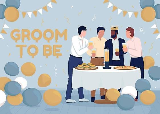 EPS 해외이미지 전신 남자 신랑 결혼 일러스트 탁자 왕관 잔 피자 들기 여러명 성인 타이포그라피 파란색 친구 파티 햄버거 축하 건배 꽃가루 풍선 가랜드 성인남자만 해외일러스트 문자 식기 컬러 가구 다수 컨셉 관계 모션 패스트푸드 서양음식 사람 이벤트 가루 파티용품 남자만 성인만 파일형식 벡터 이미지허브