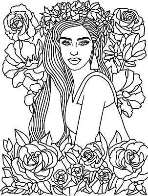 EPS 해외이미지 모델 디자인 여자 꽃 실루엣 유럽 얼굴 선 백그라운드 꽃무늬 패턴 일러스트 추상 성인 그래픽 검은색 흰색 낙서 그림 윤곽 손그림 페이지 색칠공부 스타일 해외일러스트 식물 나라 컬러 무늬 촬영기법 사람 신체부위 학습 색칠 파일형식 벡터 이미지허브