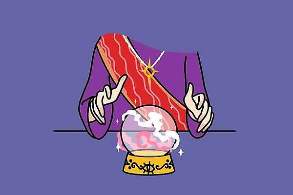 EPS 해외이미지 라이프스타일 남자 일러스트 한명 상반신 성인 일상 보라색 수정구슬 예언 예언자 성인남자한명만 해외일러스트 1 컬러 사람 라이프 생활 마술도구 남자한명만 성인남자만 파일형식 벡터 이미지허브