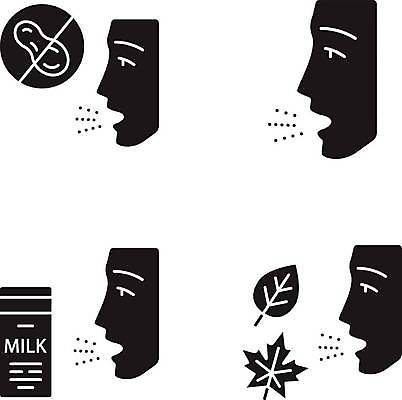 EPS 해외이미지 실루엣 일러스트 나뭇잎 사람없음 세트 우유 금지 얼굴모양 땅콩 알레르기 해외일러스트 모양 얼굴 잎 유제품 촬영기법 견과류 질병 파일형식 벡터 이미지허브
