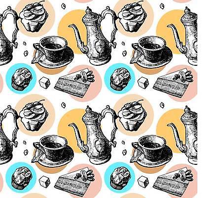 EPS 해외이미지 디자인 커피 일러스트 사람없음 케이크 초콜릿 달콤 커피잔 찻주전자 스케치 컵케이크 그림 해외일러스트 음료 주전자 디저트 잔 미술 맛 파일형식 벡터 이미지허브