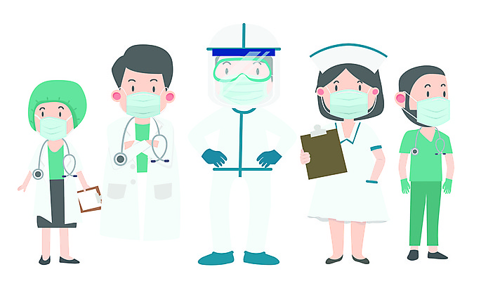 JPG 해외이미지 전신 여자 남자 허리손 일러스트 건강 마스크 들기 여러명 성인 팔짱 간호사 의료진 의사 주머니손 서류판 성인만 방역복 해외일러스트 직업 옷 포즈 다수 의학 모션 사람 사무용품 방역 파일형식 이미지허브