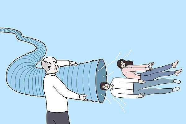 EPS 해외이미지 전신 라이프스타일 여자 노년 남자 하늘색 일러스트 들기 상반신 성인 일상 세명 비즈니스맨 비즈니스우먼 당기기 고객 호스 청소기 해외일러스트 비즈니스 모션 사람 라이프 생활 파란색 전자제품 직장인 청소도구 파일형식 벡터 이미지허브