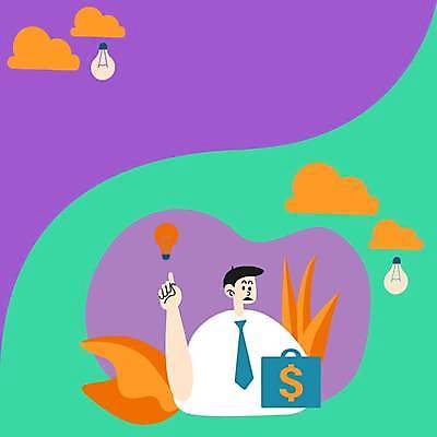 EPS 해외이미지 구름 남자 백그라운드 돈 일러스트 비즈니스 전구 프레임 한명 성인 초록색 손들기 보라색 가리킴 비즈니스맨 성인남자한명만 카피스페이스 해외일러스트 자연요소 1 컬러 모션 사람 손짓 공백 직장인 재산 남자한명만 성인남자만 파일형식 벡터 이미지허브
