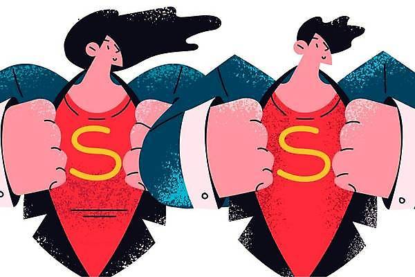 EPS 해외이미지 전신 라이프스타일 여자 남자 일러스트 상반신 성인 두명 자신감 슈퍼맨 슈퍼우먼 성인만 해외일러스트 감정 사람 생활 영웅 파일형식 벡터 이미지허브