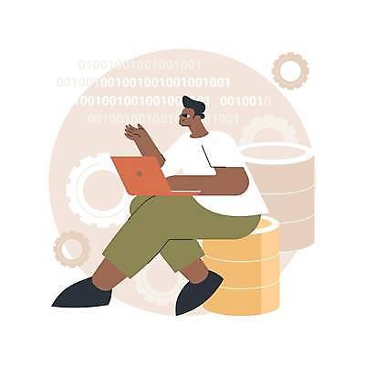 EPS 해외이미지 전신 남자 일러스트 한명 앉기 성인 노트북 손들기 자료 톱니바퀴 개발 데이터베이스 이진수 프로그래밍 성인남자한명만 빅데이터 해외일러스트 1 모션 사람 전자제품 작업 남자한명만 성인남자만 파일형식 벡터 4차산업 이미지허브