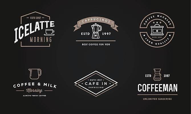 EPS 해외이미지 디자인 커피 일러스트 사람없음 세트 라벨 카페 커피잔 심볼 그라인더 모카포트 해외일러스트 음료 주전자 잔 프레임 상점 커피용품 파일형식 벡터 이미지허브