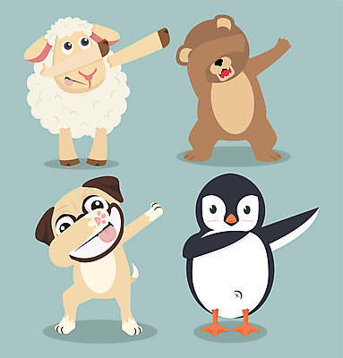 JPG 해외이미지 동물캐릭터 포즈 일러스트 곰 사람없음 세트 춤 양 개 펭귄 해외일러스트 일러캐릭터 동물 캐릭터 포유류 조류 문화예술 파일형식 이미지허브