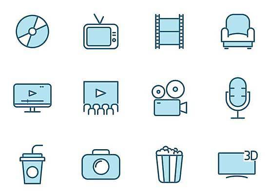 EPS 해외이미지 디자인 하늘색 일러스트 사람없음 픽토그램 카메라 스크린 텔레비전 CD 티켓 극장 필름 영화 마이크 콜라 팝콘 동영상 멀티미디어 3D영화 영화카메라 플레이어 해외일러스트 음향기기 문화예술 파란색 전자제품 탄산음료 파일형식 벡터 이미지허브