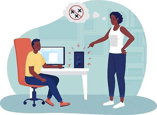 EPS 해외이미지 여자 남자 어린이 허리손 의자 일러스트 앉기 소년 성인 두명 모니터 스피커 금지 분노 가리킴 X 책상 소음 갈등 번개모양 해외일러스트 모양 알파벳 감정 음향기기 포즈 가구 모션 사람 손짓 컴퓨터 소리 번개 파일형식 벡터 이미지허브