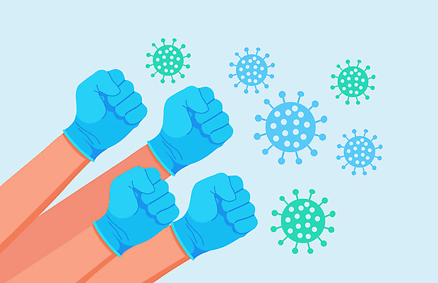 JPG 해외이미지 손 하늘색 일러스트 건강 신체부위 건강관리 주먹 의료진 바이러스 예방 코로나바이러스 감염예방 델타변이바이러스 오미크론 해외일러스트 직업 의학 모션 관리 사람 파란색 사회이슈 감염 파일형식 이미지허브